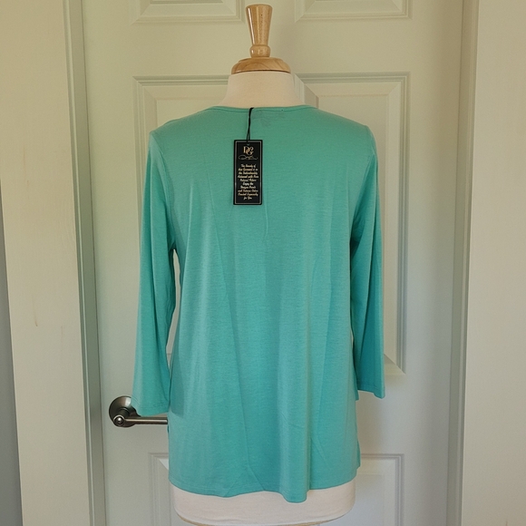 DG2 Diana Gilman V Neck 3/4 Sleeve Layered Turquoise Blouse. Size M - Picture 3 of 10